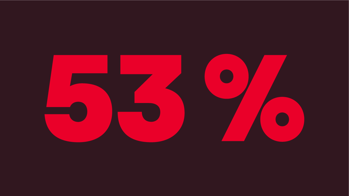 Grafika z liczbą 53 procent pokazuje, jak wiele firm uważa cyberbezpieczeństwo za swój największy problem.